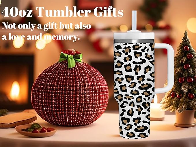 AMZUShome 40 OZ Leopard Print Tumbler with Handle.Leopard Print Lover Gifts.Unique Birthday Christmas Gifts for Leopard Print Lover.Personalized 40 OZ leopard print Tumbler Gifts for Women Men.