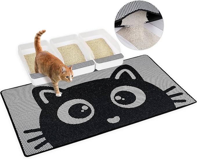 Bienbee Cat Litter Mat, 46"x27" Jumbo Litter Mat Double Layer Litter Trapping Mat,Reduces Tracking and Keeps Floors Clean, Black Cat XL