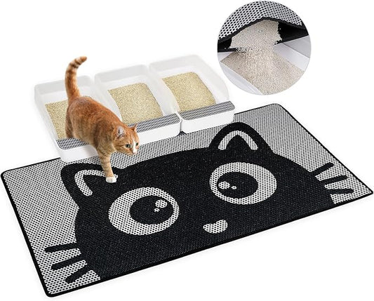 Bienbee Cat Litter Mat, 46"x27" Jumbo Litter Mat Double Layer Litter Trapping Mat,Reduces Tracking and Keeps Floors Clean, Black Cat XL