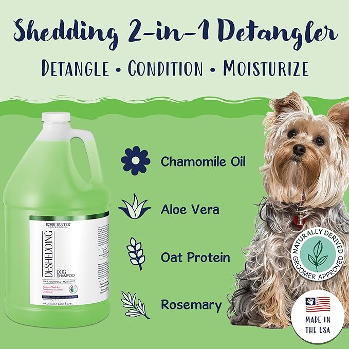 Bobbi Panter 2-in-1 Deshedding Dog Shampoo and Conditioner for Detangles & Shedding Control - Natural Ingredients, Tear-Free, Salt-Free, pH-Balanced, 20:1 Concentrated, Pear Scented, 1 Gal.