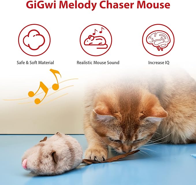 Gigwi Chirpy Cat Mouse Toy Squeak- Cat Toys Interactive Squeaking Mouse Cat Toy Melody Chaser Play and Squeak Kitten Toy, Mouse Sound Cat Toy for Boredom
