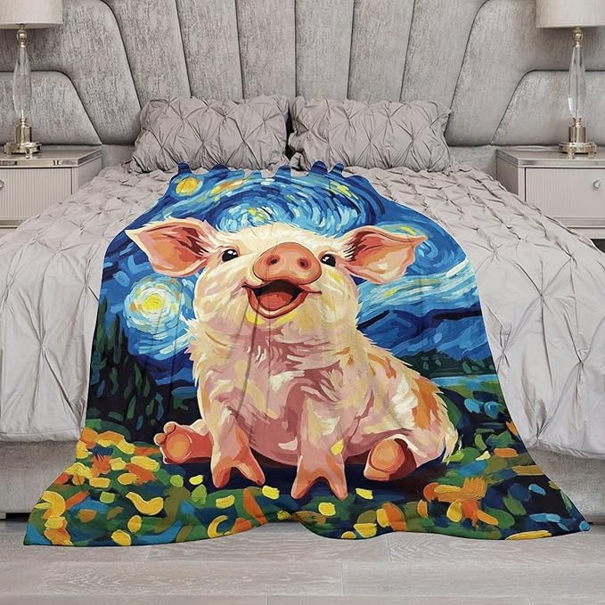 Pig Blanket - Funny Gifts for Girls, Boys, Women, Kids, Pig Lovers - Soft Warm Fleece Flannel Plush Throw Blanket for Bed, Sofa, Couch - 60"x80"