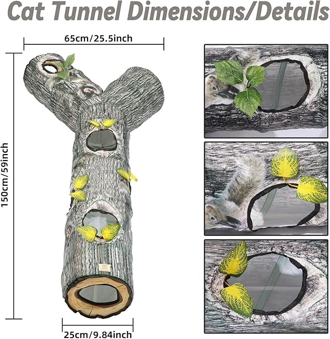 Cat Tunnel,3 Way Cat Toys,Cat Tunnels for Indoor, Cat Maze for Kitty, Puppy, Kitten, and Rabbit to Chase and Play, Collapsible Tube, Easy to Store Cat Tube Toys,L59,Tree Designs Cats Gift