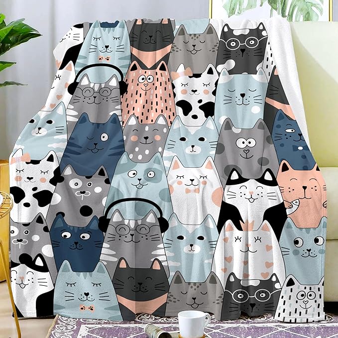 Cat Blanket Ultra Soft Flannel Merch Cat Throw Blanket Stuff Gifts for Cats Lovers for Girls Women Kids Boys Adults 50"X 40"