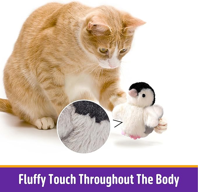 Interactive Cat Toy Rechargeable Automatic Chirping Penguin Flying Bird Cat Toy Infused with Catnip in The Wings, Auto Beating Wings Cat Toys for Indoor Cats to Play Alone, Never Boredom