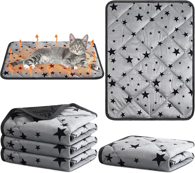Namalu 4 Pack Self Warming Cat Bed Self Heating Cat Mat Star Pattern Soft Dog Crate Pad Thermal Pet Bed Mat Anti Slip Kennel Mat Washable Dog Cat Warming Bed for Outdoor Indoor Pet (18 x 24 Inch)