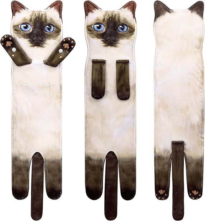 Cat Funny Hand Towels for Bathroom Kitchen - Cute Decorative Cat Decor Hanging Washcloths Face Towels Super Absorbent Soft - Mothers Day Easter House Warming Birthday Gifts for Women Cat Lovers
