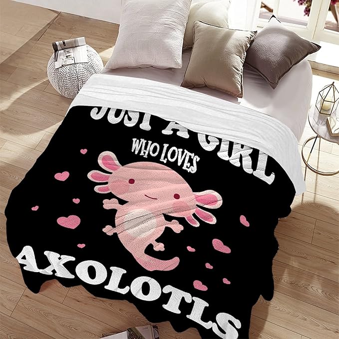 Axolotl Blanket Gift for Girls Teen Kids Lightweight Throws-Just A Girl Who Loves Axolotls Plush Cute Animals Fish Decor Quilt Kawaii Soft Flannel Blankets for Couch Bed Chair-60x80 Inches