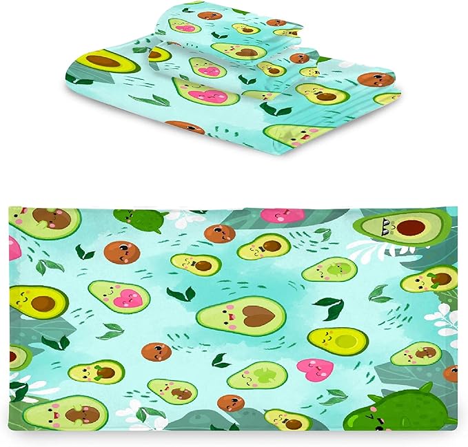Cute Avocados 3 Piece Towel Bathroom Sets, 1 Bath Towel, 1 Washcloth, 1 Hand Towel, Cotton Fast Dry Soft Absorbent Towel Set for Home Kitchen Family