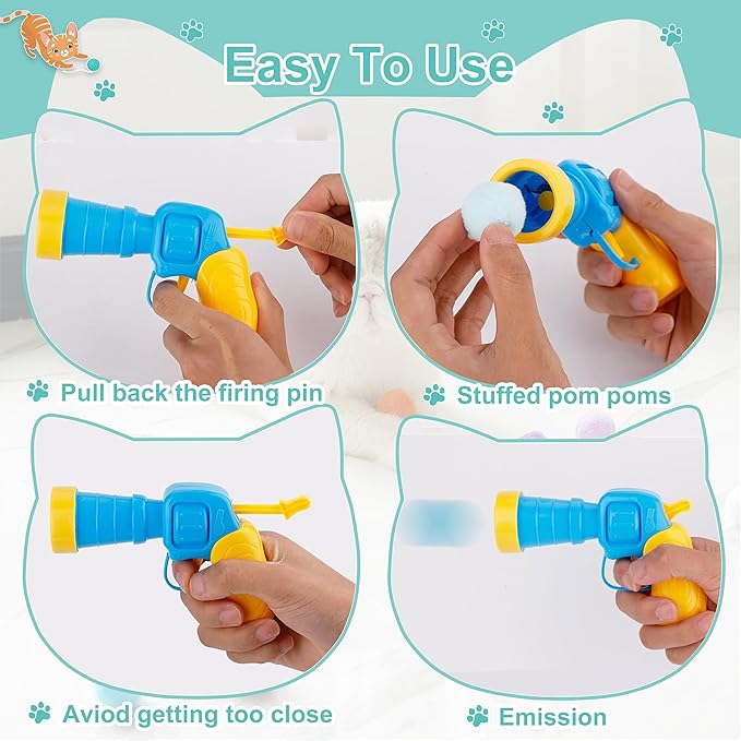 Cat Toy Ball Launcher 100Pcs Cat Toy Balls,Cat Interactive Toy DIY Set, Cat Toys Balls for Indoor Cats Kitten Toys, Pom Pom Balls with Launcher