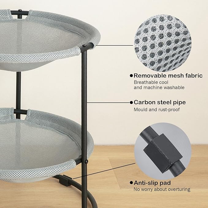 Double Cat Bed,Cat Beds for Indoor Cats, 2 Layers Elevated Cat Beds, Breathable Cat Beds & Furniture,18 x 16.5 x 16.5 Inch Outdoor Cat Bed (2 Large)