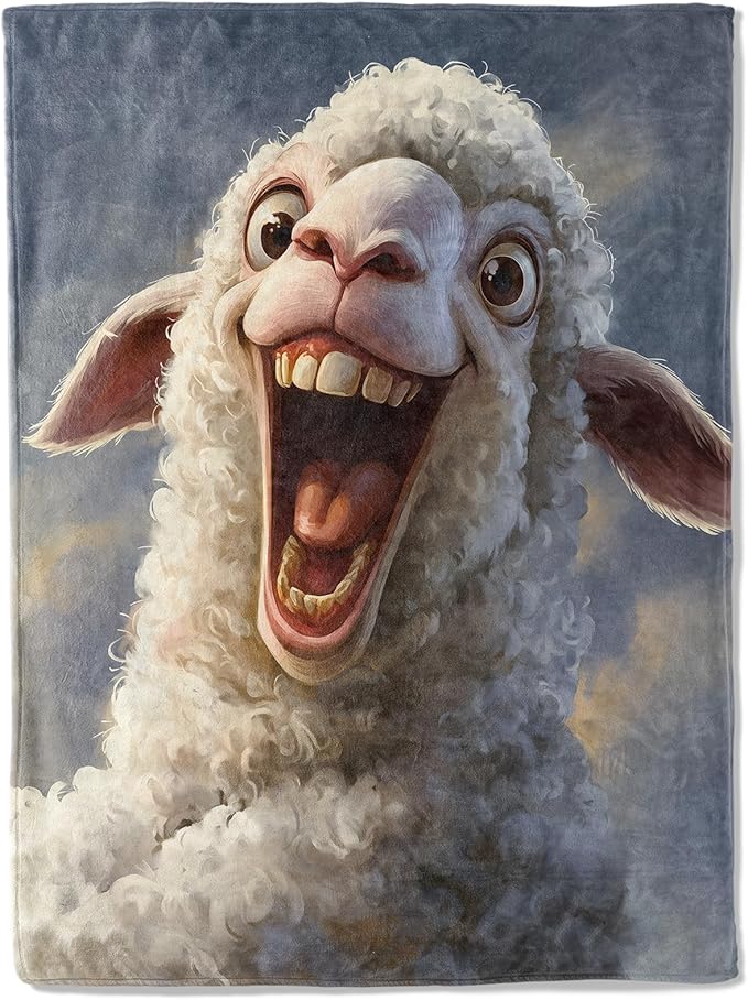 Funny Sheep Blanket - Super Soft, Cozy, Lightweight Flannel Throw - Warm, Plush Blanket for Couch, Bed, Office, Travel, Outdoor Ideal Gift for Adult - 50×60in