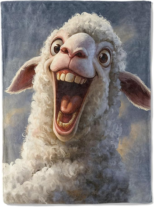 Funny Sheep Blanket - Super Soft, Cozy, Lightweight Flannel Throw - Warm, Plush Blanket for Couch, Bed, Office, Travel, Outdoor Ideal Gift for Adult - 50×60in