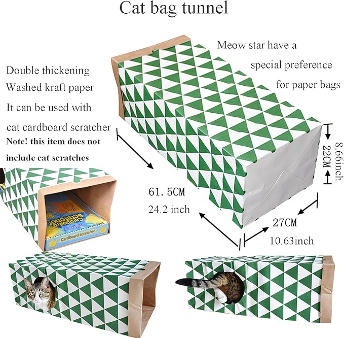 Cat Paper Bag Tunnel Toy Collapsible Tunnel for Rabbits, Kittens, Ferrets, Pet Paper House