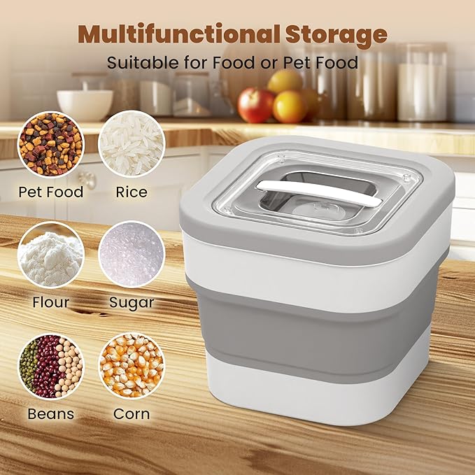 10-13 Lbs Airtight Dog Food Stroage Container,Collapsible Dog Food Containers with Airtight Lid,Large Pet Food Storage Container for Dog Cat,Rice Flour,Pet Food Scoop,Measuring Cup