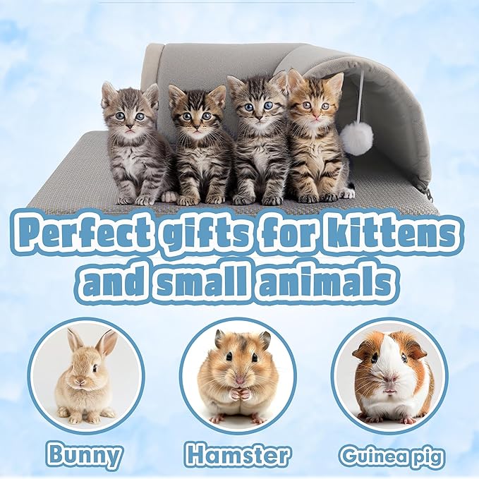 Cooling Kitten Tunnel Bed Mat, Perfect Kitten Gift Toy, 3D Memory Foam Cat Tunnel Cooling Mat, Detachable & Machine Washable, Non-Slip Bottom, Silver S