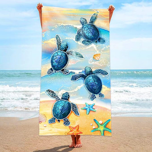 Bonsai Tree Turtle Beach Towel, Sea Turtles Large Microfiber Bath Towel Gifts for Women, Ocean Summer Starfish Seashells Funny Sand Free Quick Dry Travel Towels for Yoga Sports 31" x 63"