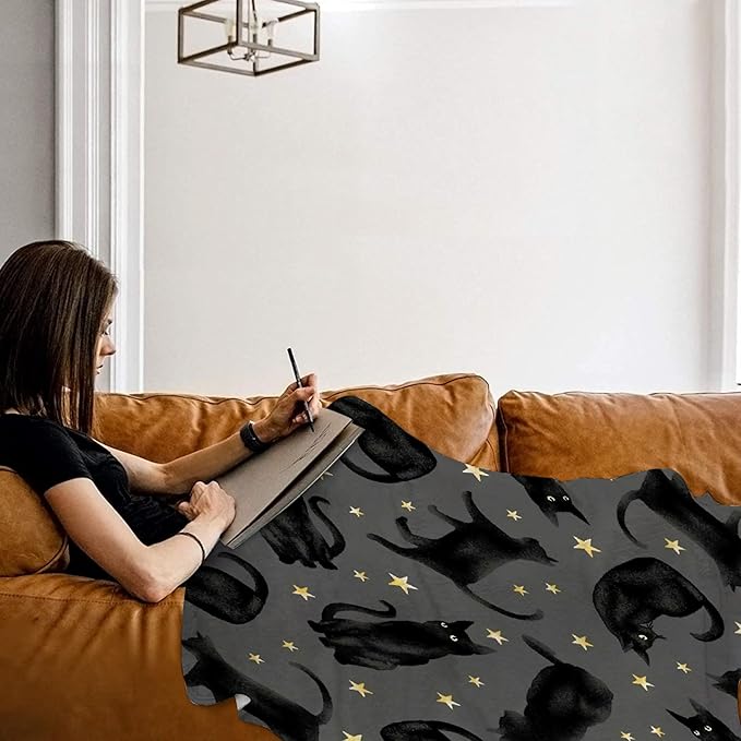 Cute Black Cats Blanket Gifts for Cat Lovers Girls, Halloween Throw Stars Plush Moon Blankets for Women Lightweight Flannel Fleece Christmas Bedding for Bed Couch Chair Gift for Baby 40x30In Pet