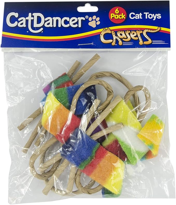 CAT DANCER Products Cat Chaser with Colorful Fleece, Interective Toy for Exercise (Pack of 6), 4 x 1.5 x 1 inches