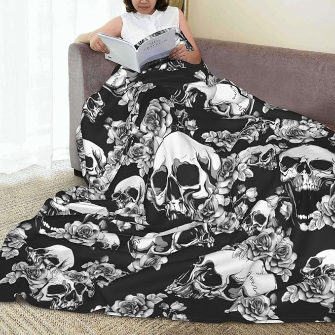 Ultra-Soft Microfiber Throw Blanket 330 GSM Fuzzy Fleece Blanket for Adults Kids Gift Couch, Sofa, Bed Skull Floral 80"X60"