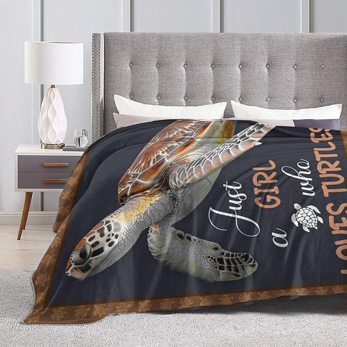 Sea Turtles Blanket for Woman Just A Girl Who Loves Turtle Throw Blanket Turtlesdecor Stuff Merch Cozy Flannel Fleece Fuzzy Warm Soft Plush Lightweight Bedding Turtles Gifts for Girls Couch 50"X40"
