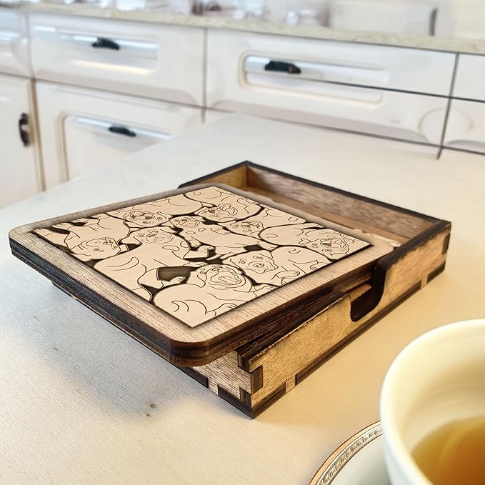 02 Rottweiler Dog Coaster - Rottweiler Dog Puzzle Wooden Coaster Set - Interlocking Jigsaw Drink Mats with Laser-Cut Design for Rottweiler Lovers (Rottweiler Dog)