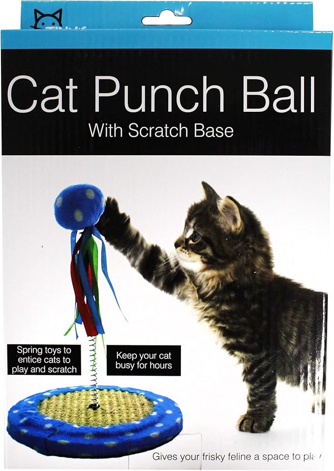 Pets First Cat Toy Punching Bag Ball Fun Activity with Scratching Board - Entertain Your Pet- Great Exercise