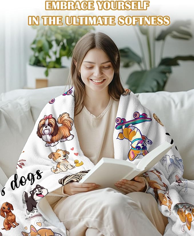 Dog Lovers Gifts for Women, Just A Girl Who Loves Dogs, Blanket with Dogs On It, Dog Lover Blankets for Girls, Puppys Gifts for Women Girl Kids, Puppys Theme Blanket 60" X 80"
