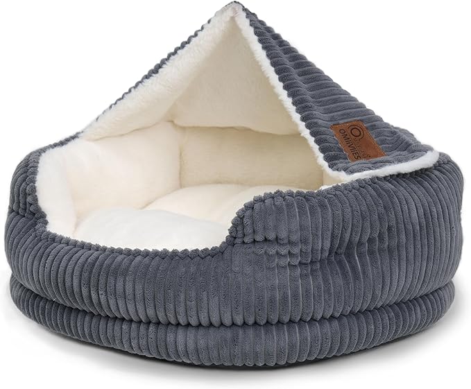 Cat Beds for Indoor Cats,with Soft Hooded Blanket.Comfortable Cute cat Bed,Removable Inner pad Washable with Non-Slip Bottom,Cozy Kitten、Small Dog Bed (Dark Grey)