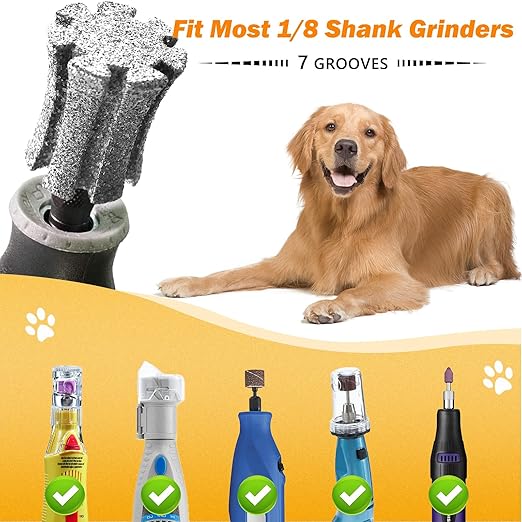 Anti-Clogging Pet Nail Grinder Bit Sawtooth Tip, Faster Cooling Diamond Dog Nail Grinding Head with Steel Brush for 1/8" Dremel Rotary Tools & Many Brands for Small Medium Large & Anxious Dogs
