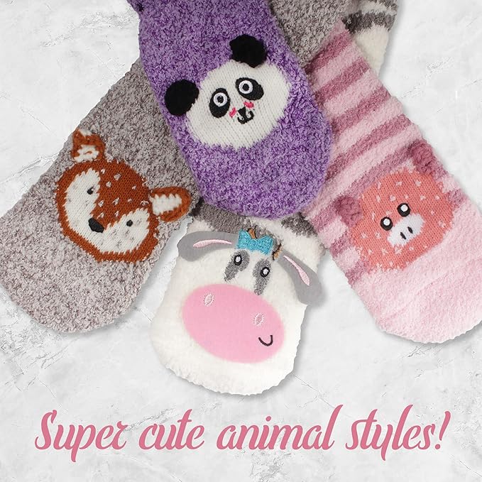BambooMN Super Soft Warm Cute Women's Animal Non-Slip Fuzzy Fluffy Crew Winter Home Socks