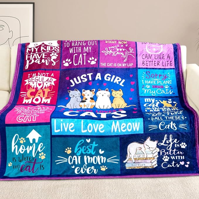 Cat Girl Blanket for Cat Moms 50X60 Just a Girl Who Loves Cats Soft Throw Blanket Christmas Cats Themed Gifts for Owners Girls