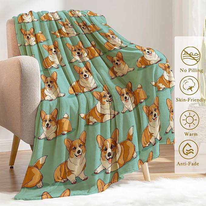 Corgi Blanket Plush Flannel Throw Blanket - Ultra Soft & Warm, Comfy & Lightweight - Perfect for Couch, Travel, Bedroom, Bed, Living Room - Cozy, Fuzzy Gift 50in×60in