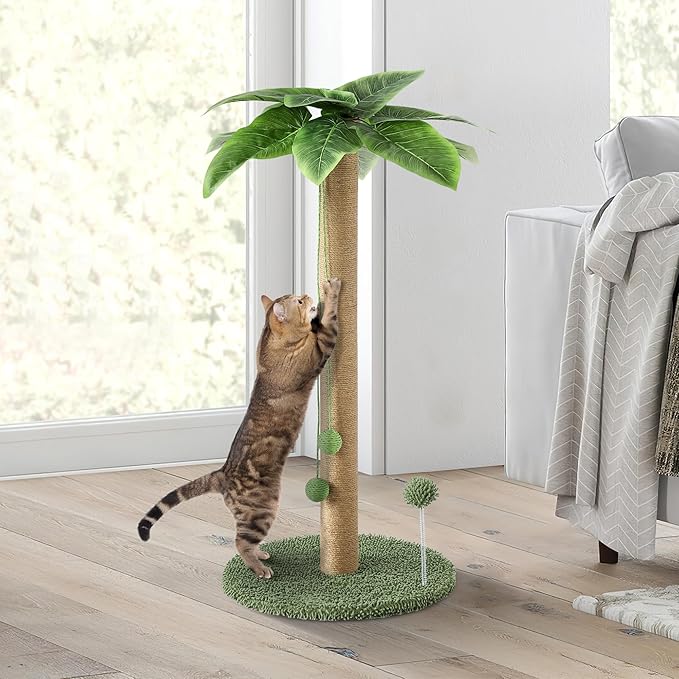 Cat Scratching Post for Indoor Cats, 33" Tall Cat Tree with Sisal Rope, Kitten Scratcher Sisal Rope Scratch Posts Trees with Hanging Ball,Cat Toys