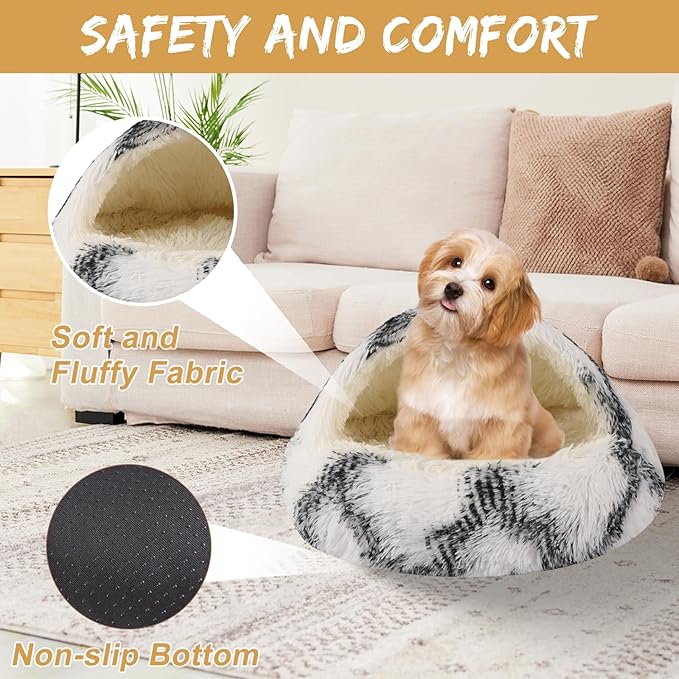 Dog Beds for Small Dogs, Cat Bed Cave, Washable Cute Cat Bed, Cozy Nook Pet Bed for Dogs or Cats, Anti-Slip Puppy Bed Fits up to 22 lbs Pets(Grey-White, 24" x 24")
