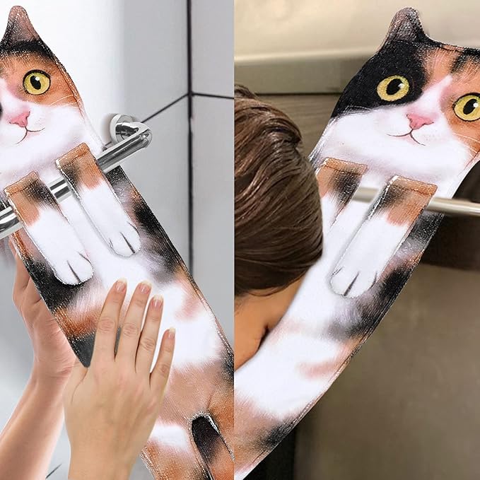 Cat Funny Hand Towels for Bathroom Kitchen- Cute Decorative Kitten Decor Hanging Face Towels- Unique Housewarming Valentines Mothers Birthday Gifts for Women Mom Cat Lovers