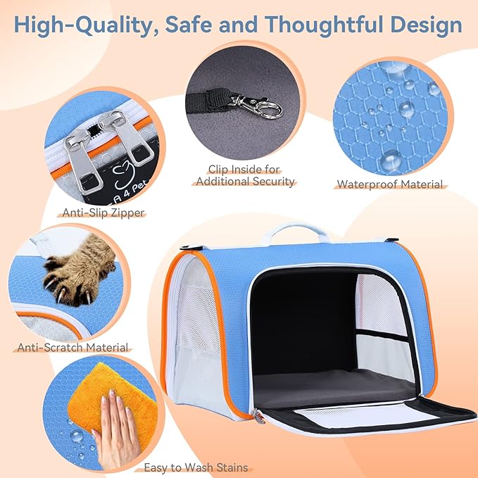 A4Pet Airline Approved Cat Carrier for Under 18 lbs Kitten, Soft-Sided Pet Travel Carrier Bag for Small Dogs with Shoulder Strap - Blue, 16.9 x 10.2 x 11, Medium