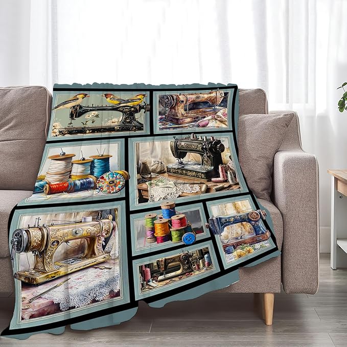 Ultra Soft Cozy Fleece Fuzzy Plush Throw Blanket - Sewing Machine Decor Gifts for Women, Girls & Adults - 50"x40"