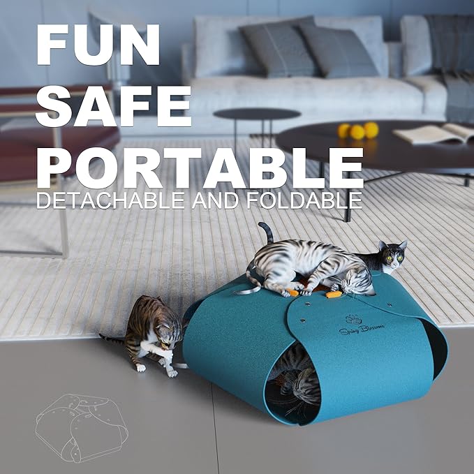 Spring Blossoms Cat Tunnel, Cat Cave for Indoor Cats Bed,Scratch Resistant Cat Toys for Medium Large Cats Hide and Seek Toy (Peacock Blue)