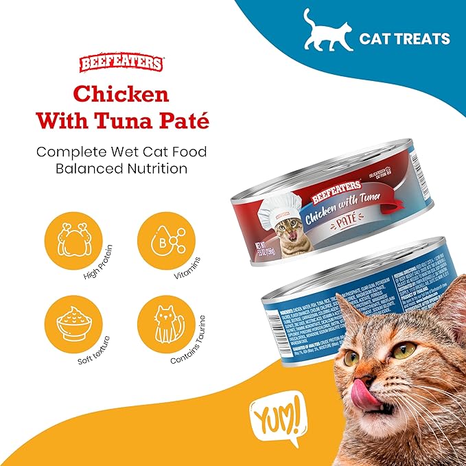Beefeaters Cat Treats - Chicken Tuna Pate 5.5oz, Case of 24 | Complete Wet Cat Food, Essential Vitamins & Taurine, No Artificial Additives | Training Treats | Supports Immune System & Eye Health