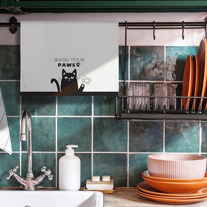 Funny Hand Towels,Cat Kitchen Towels,Cat Bathroom Towels,Decorative Kitchen Towel,Dish Towels For Kitchen Decorative,Cat Hand Towel -Suitable For Use And Decoration In Kitchen, Bathroom And Toilet