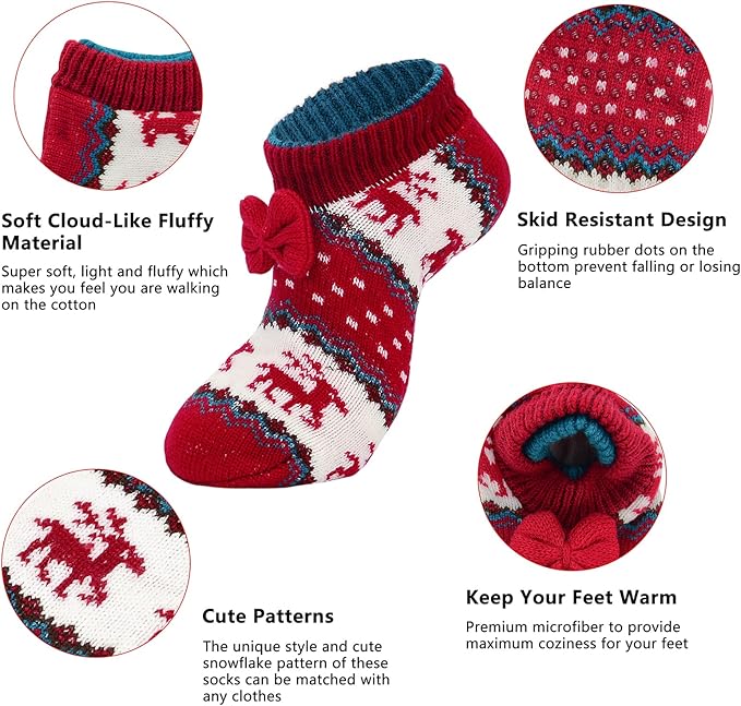 American Trends Fuzzy Socks for Women with Grippers Non Slip Christmas Socks