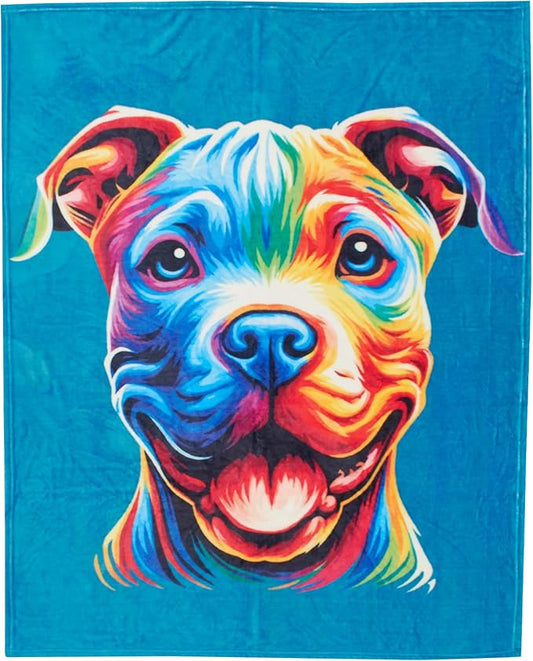 Dawhud Direct Pitbull Puppy Fleece Blanket - Soft Plush, Cozy Throw for Kids and Adults, Colorful Dog Blanket with Pitbull Puppy Print, Ideal for Beds, Couches, and Travel - 60 x 50 Inches, Blue