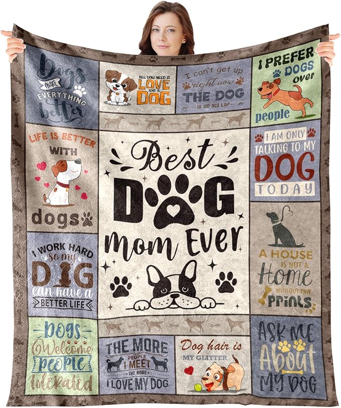 Dog Mom Gifts for Women - Soft Flannel Dog Mom Blanket Gifts for Dogs Lovers Birthday Gift for Dog Moms Best Dogs Mom Ever Throw Blanket for Mother Bed Couch Sofa Home Decor 60x50