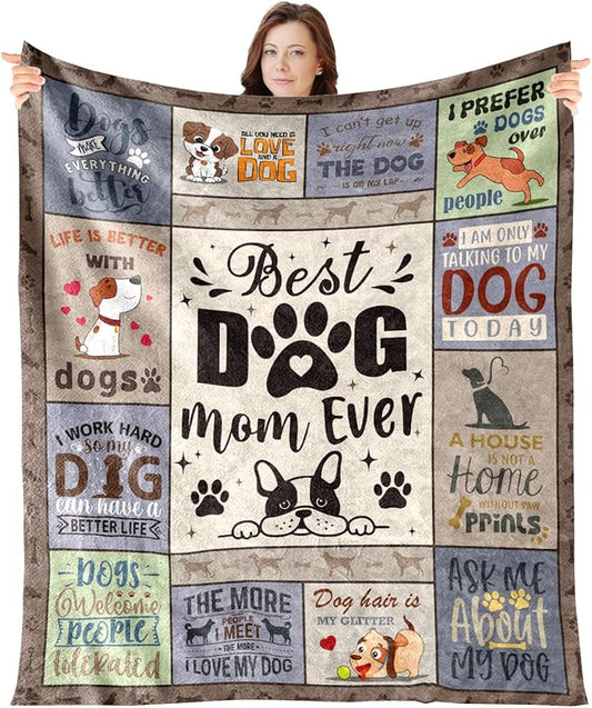 Dog Mom Gifts for Women - Soft Flannel Dog Mom Blanket Gifts for Dogs Lovers Birthday Gift for Dog Moms Best Dogs Mom Ever Throw Blanket for Mother Bed Couch Sofa Home Decor 60x50