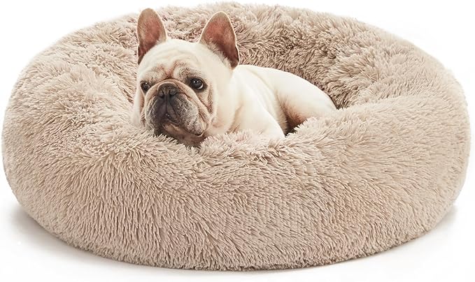 Love's cabin 20in Cat Beds for Indoor Cats - Cat Bed with Machine Washable, Waterproof Bottom - Taupe Fluffy Dog and Cat Calming Cushion Bed for Joint-Relief and Sleep Improvement
