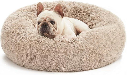 Love's cabin 20in Cat Beds for Indoor Cats - Cat Bed with Machine Washable, Waterproof Bottom - Taupe Fluffy Dog and Cat Calming Cushion Bed for Joint-Relief and Sleep Improvement