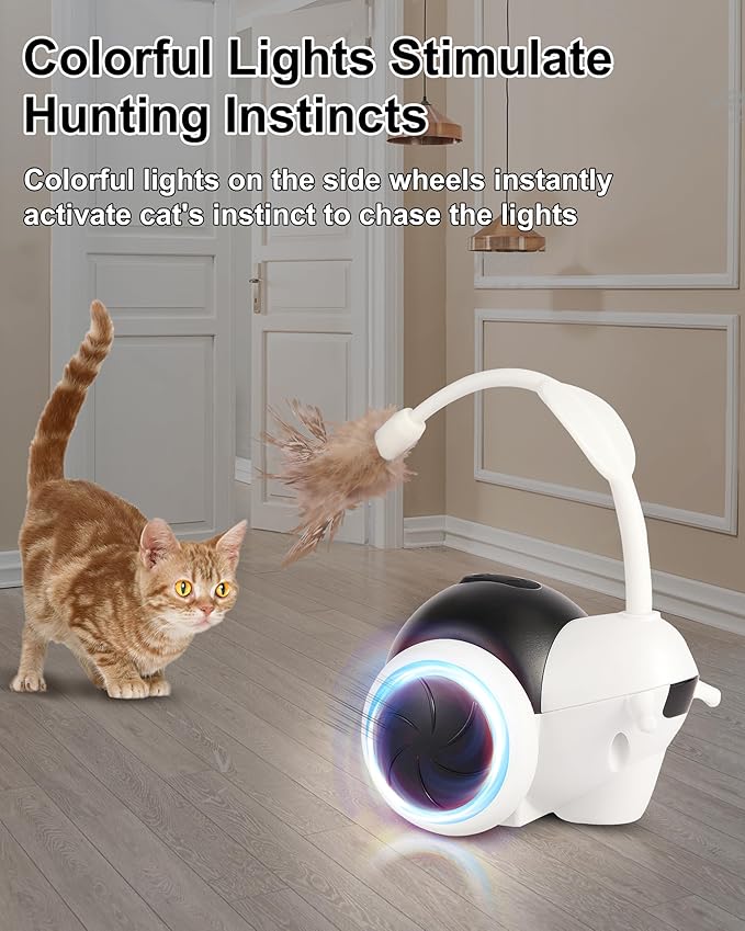 Interactive Cat Toys for Indoor Cats, Automatic Cat Toys Interactive with LED & Feather, Cat Mice Toys Smart Sensing Moving Electronic for Bored Adult Cats & Kitty, USB C Rechargeable