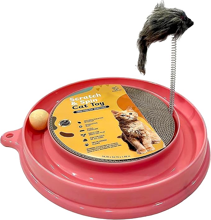 Scratcher Cat Toy with Ball Track Assorted Colors Pad Board for Indoor Play Physical Interactive Toy with Spring & Ball. Perfect for Chasing, Hunting, Mental & Physical Exercise Puzzle (Pink)