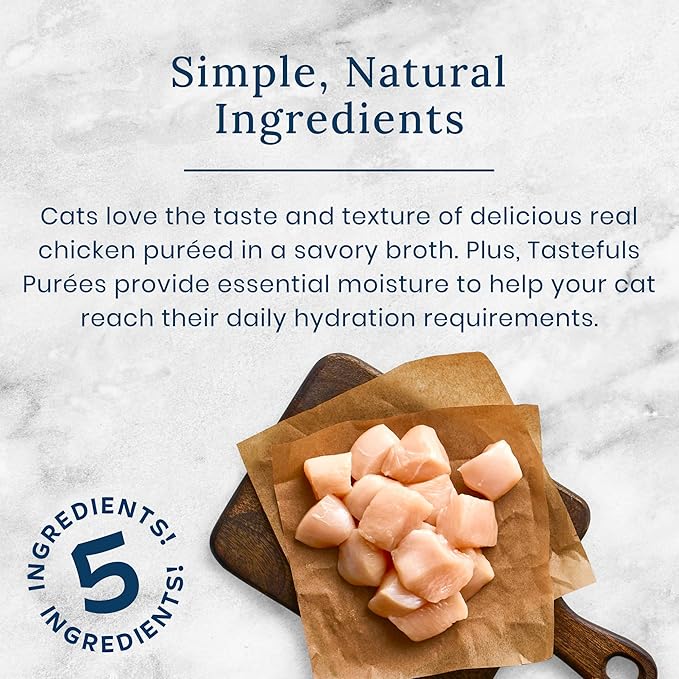 Blue Buffalo Tastefuls Purées with Chicken, Natural Cat Food Complement, Resealable Twist Cap Pouches, 3-oz (12 Count)